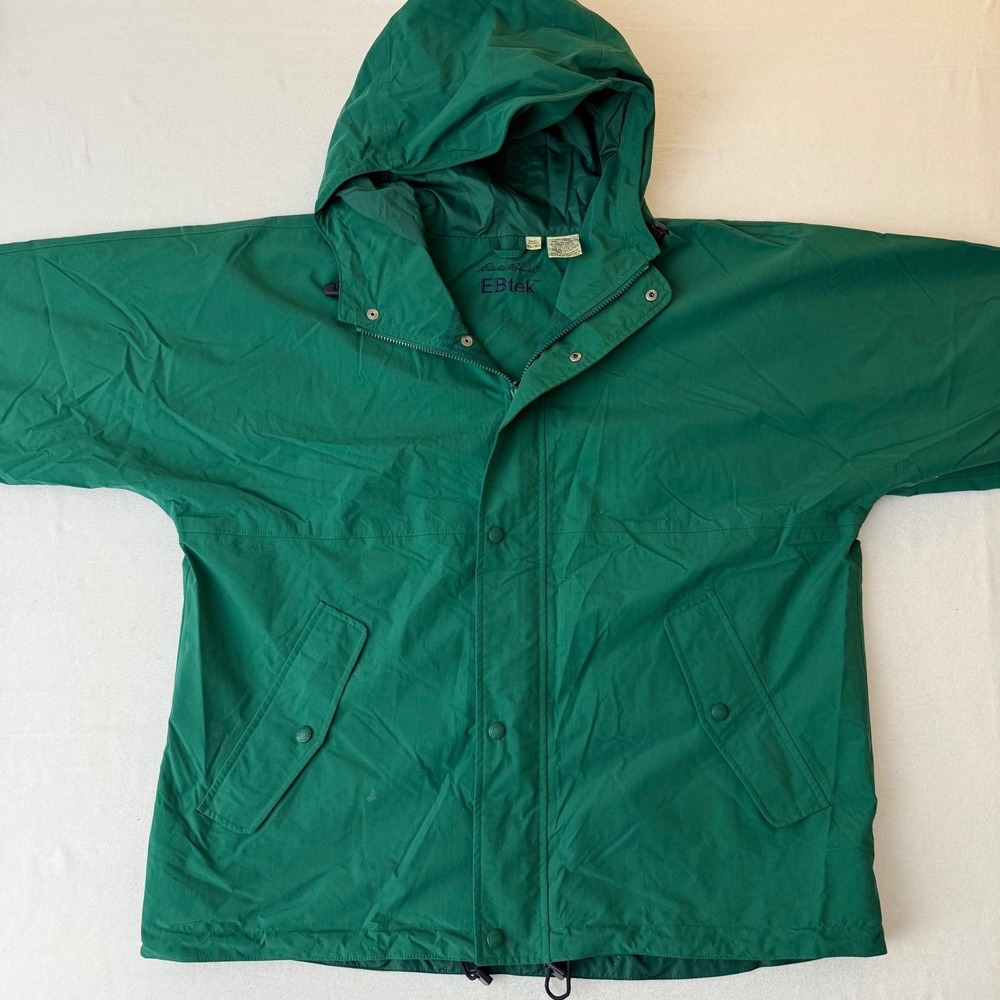 Eddie Bauer EBtek Mens XL Green Hooded Rain Jacket Sympatex Vintage 23701 - Picture 9 of 16